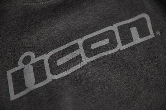 Bill's Exhausts ICON Slant™ Charcoal Crewneck Sweatshirt, small size, showing front view with hoodie and logo detail.
