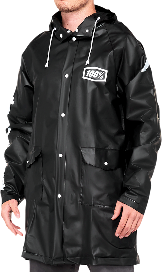Black 100% Torrent Raincoat jacket by Bill's Exhausts in large size, lightweight waterproof outerwear for rainy weather.