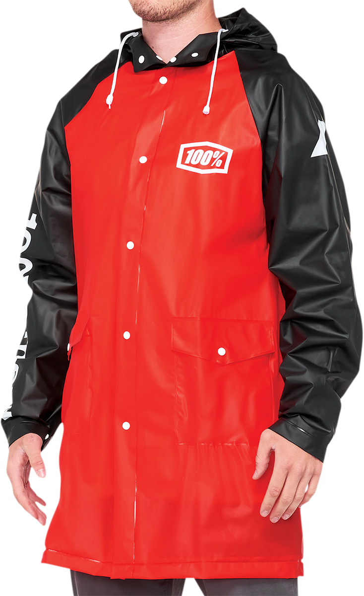 Red and black 100% Torrent raincoat by Bill's Exhausts, XL size, waterproof jacket with hood and durable design.
