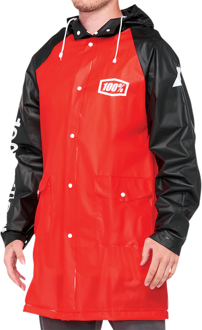 Red and black 100% Torrent raincoat by Bill's Exhausts, XL size, waterproof jacket with hood and durable design.