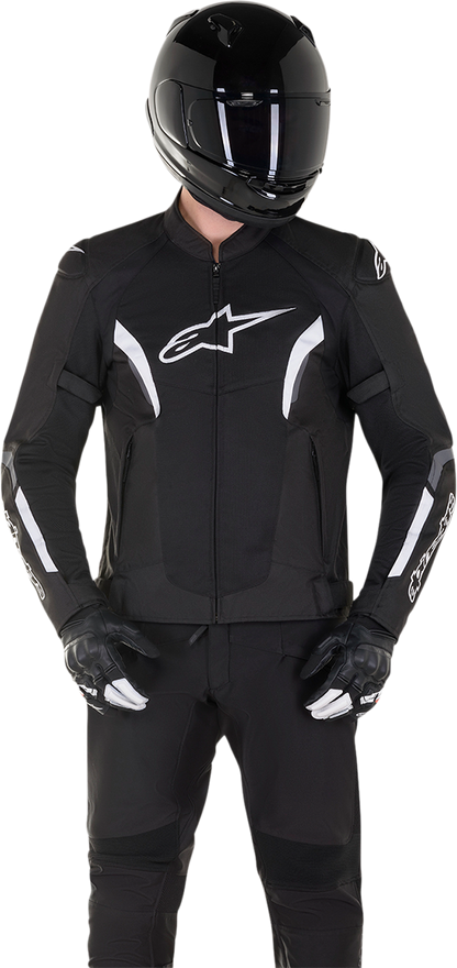Alpinestars AST Air v2 motorcycle jacket in black and white, 2XL, with protective padding and lightweight design.