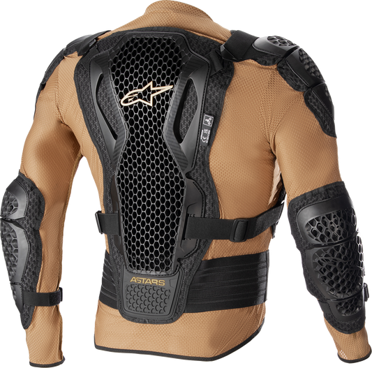 Alpinestars Bionic Action V2 protective jacket in camel and black, medium size, designed for motorcycle safety and comfort.