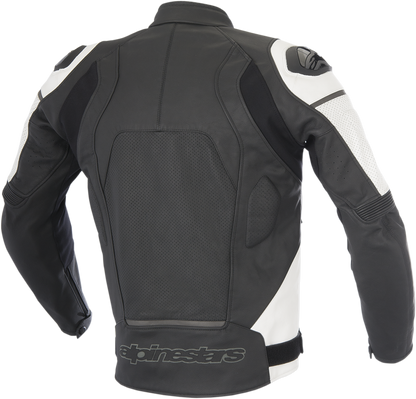 Alpinestars Core Airflow Leather Jacket in black and white, US 40 / EU 50, displayed on a hanger.