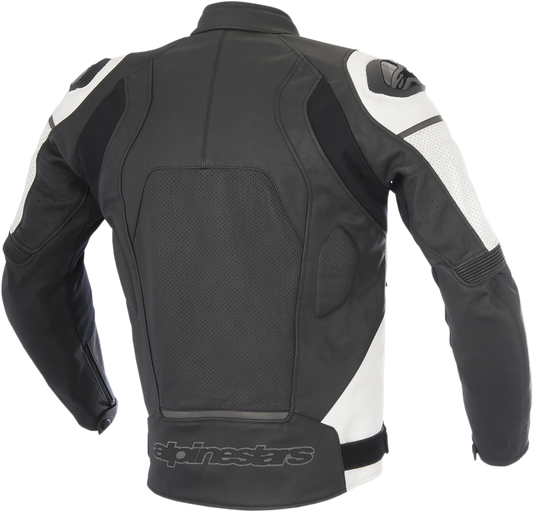 Alpinestars Core Airflow Leather Jacket in black and white, US 40 / EU 50, displayed on a hanger.