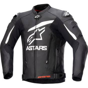 Alpinestars GP Plus R v4 leather motorcycle jacket in black and white, US 38 / EU 48, featuring sleek racing style.