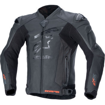 Alpinestars GP Plus R v4 Rideknit leather motorcycle jacket in black, US 46 / EU 56, featuring sleek design and protective features.