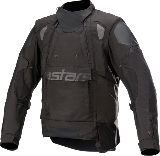 Black ALPINESTARS Halo Drystar® Jacket in 2XL, featuring waterproof fabric, adjustable cuffs, and a high collar for motorcycle riding.