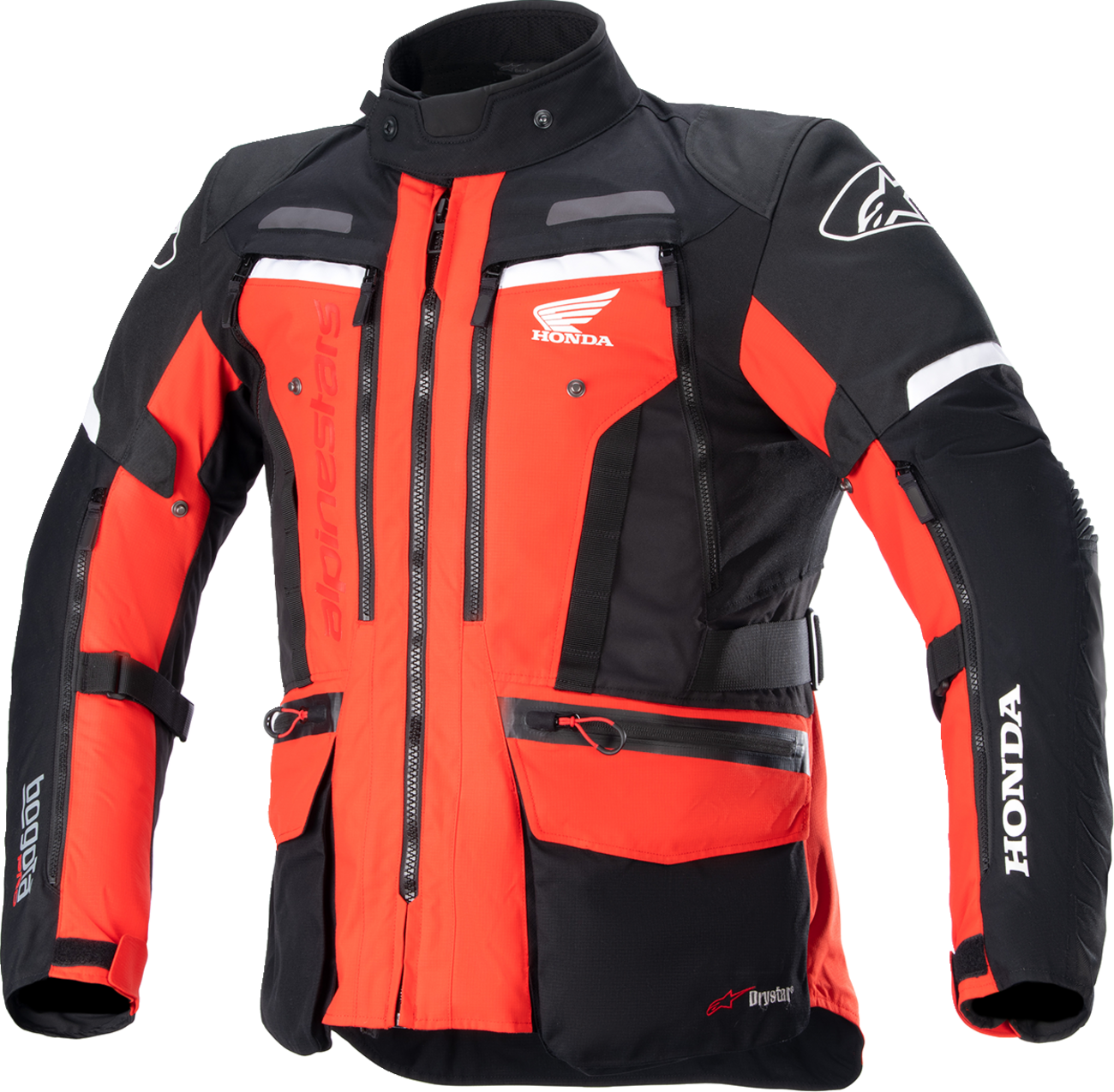 Alpinestars Honda Bogotà Pro Drystar motorcycle jacket in red and black, 4XL, featuring reinforced armor and waterproof material.
