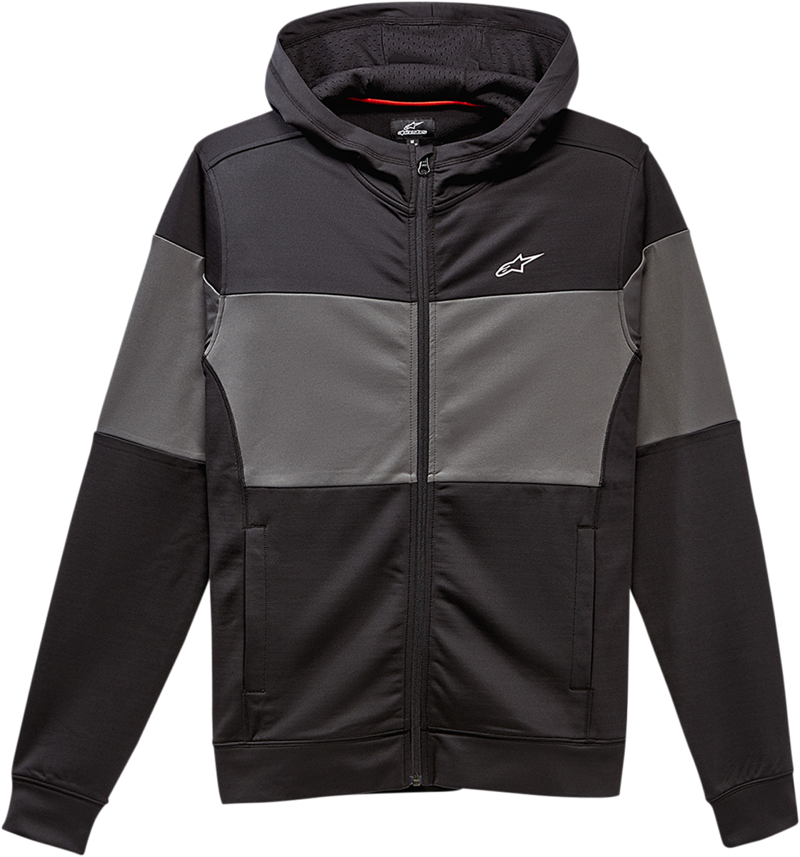 Alpinestars Justify Mid-Layer Jacket in black, large size, lightweight jacket designed for outdoor activities and layered warmth.