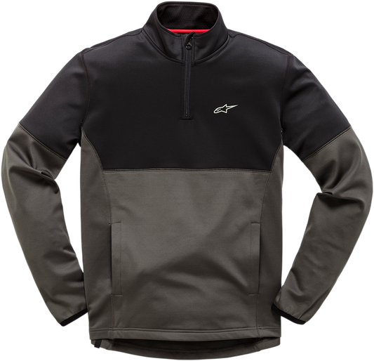 Alpinestars Mission jacket in black and gray, 2XL size, featuring a stylish hood and zippered pockets, designed for outdoor wear.