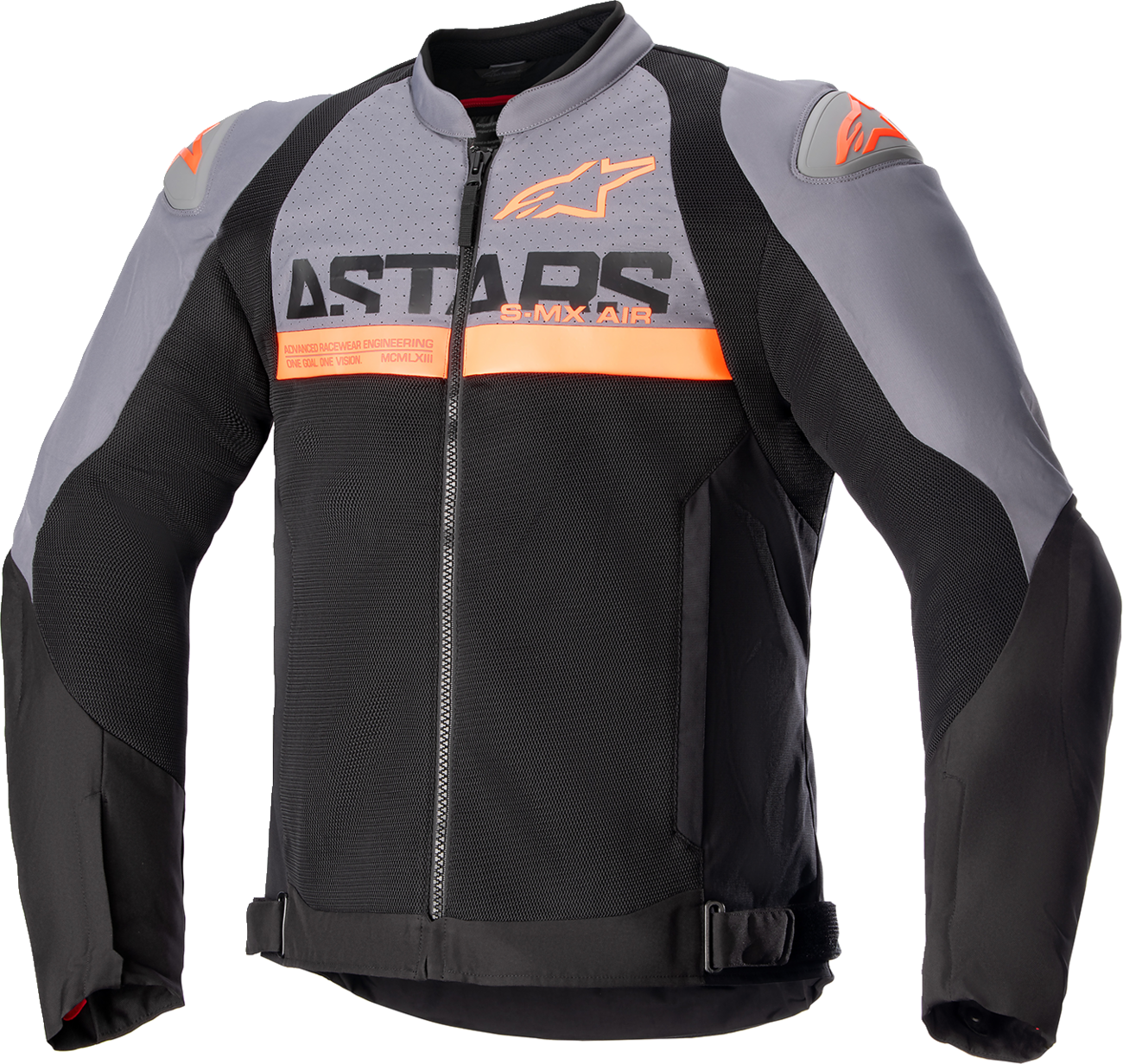 Alpinestars SMX Air motorcycle jacket in gray, black, and orange, large size, with protective padding and ventilation features.