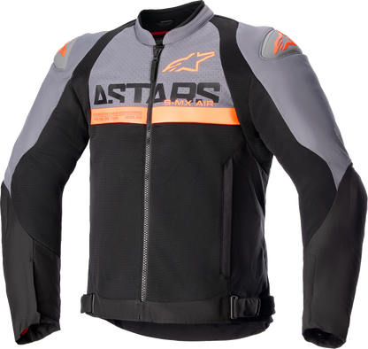 Alpinestars SMX Air motorcycle jacket in gray, black, and orange, large size, with protective padding and ventilation features.