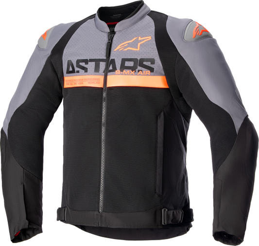 Alpinestars SMX Air motorcycle jacket in gray, black, and orange, large size, with protective padding and ventilation features.