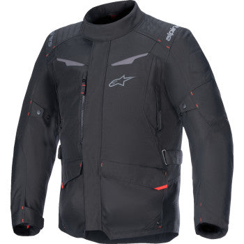 Black Alpinestars ST-1 WP Jacket in 3XL, showing the waterproof motorcycle jacket with logo details and zippered front.