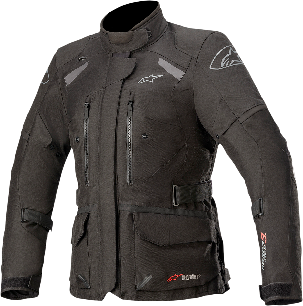 Alpinestars Stella Andes V3 motorcycle jacket in black and gray, size medium, with protective armor and stylish design.