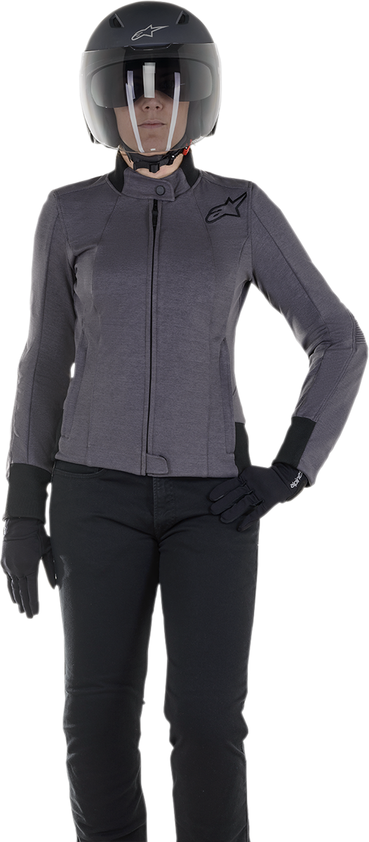 Alpinestars Stella Banshee Gray Jacket in XS, shown with front zipper, collar, and stylish design, for motorcycle riding.