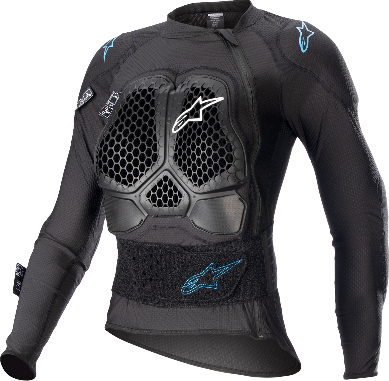 Alpinestars Stella Bionic Action V2 protection jacket in black and cream, small size, with armored panels and adjustable straps.