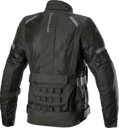 Black Alpinestars Stella Crosshill WP Air Jacket for women, large size, featuring lightweight, breathable design with protective elements.