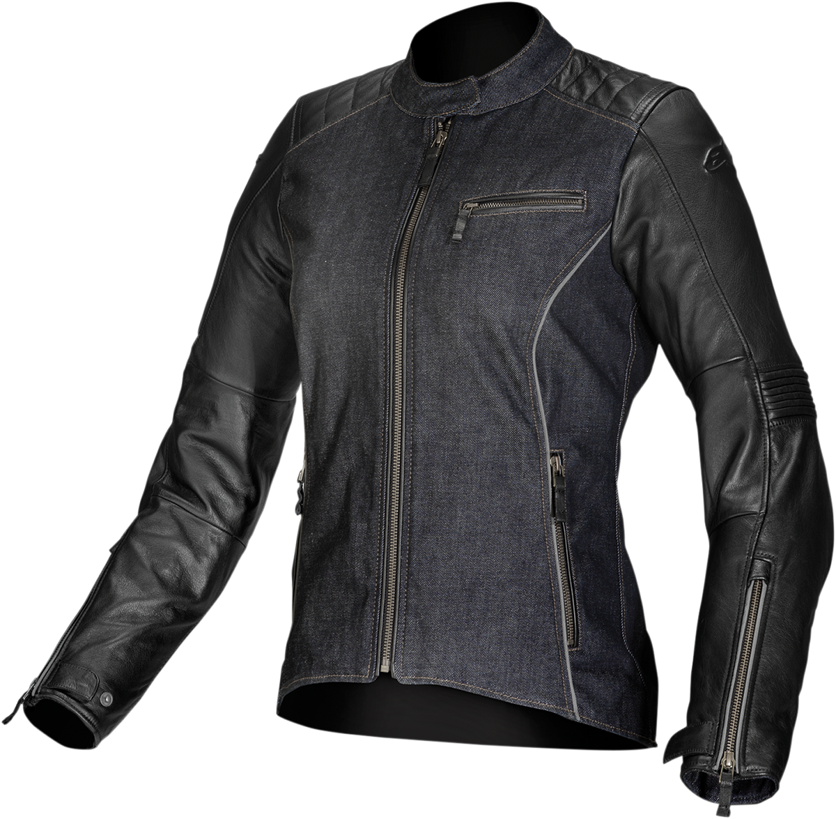 Black Alpinestars Stella Renee leather jacket for women in US size 2, EU 38, displayed on a plain background.