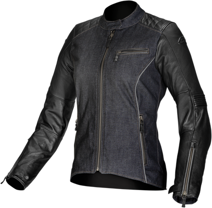 Black Alpinestars Stella Renee leather jacket for women in US size 2, EU 38, displayed on a plain background.