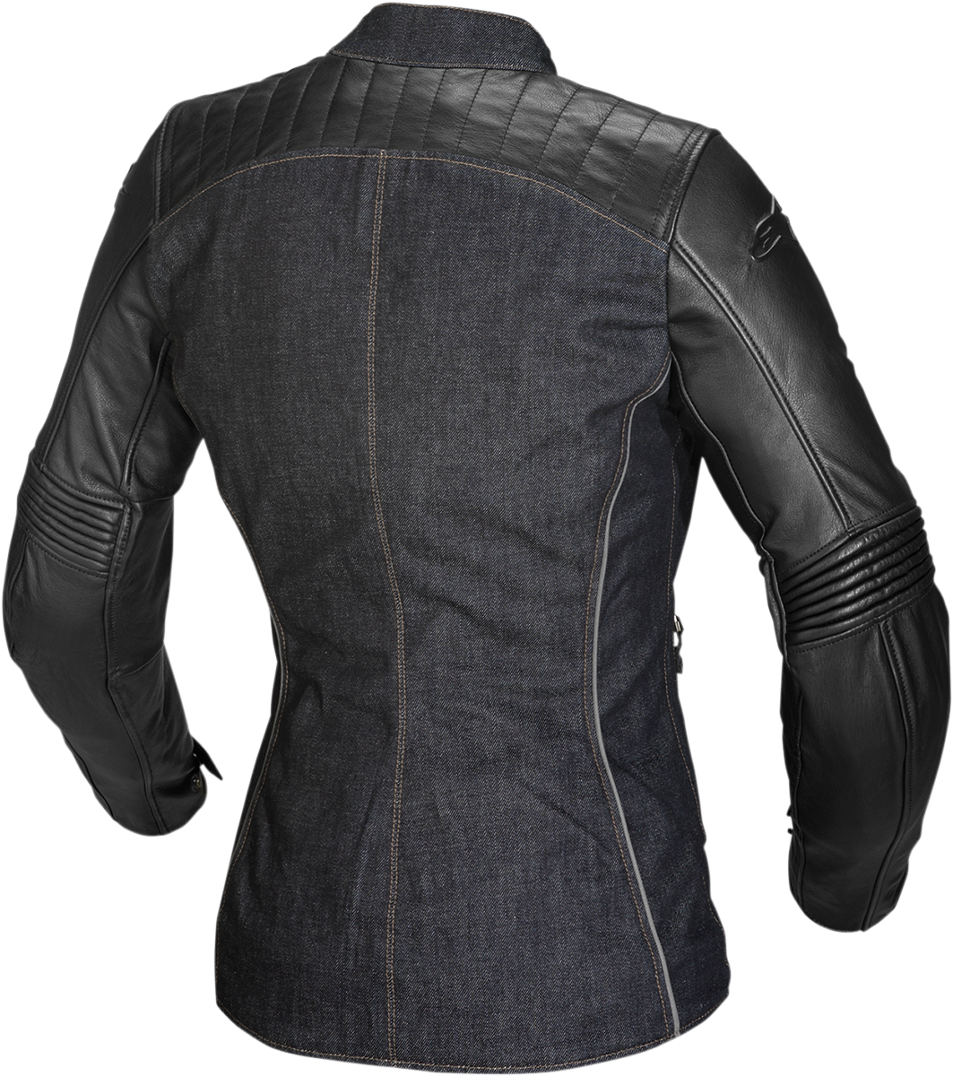 Black ALPINESTARS Stella Renee leather jacket displayed on a mannequin, featuring a fitted design and stylish details.