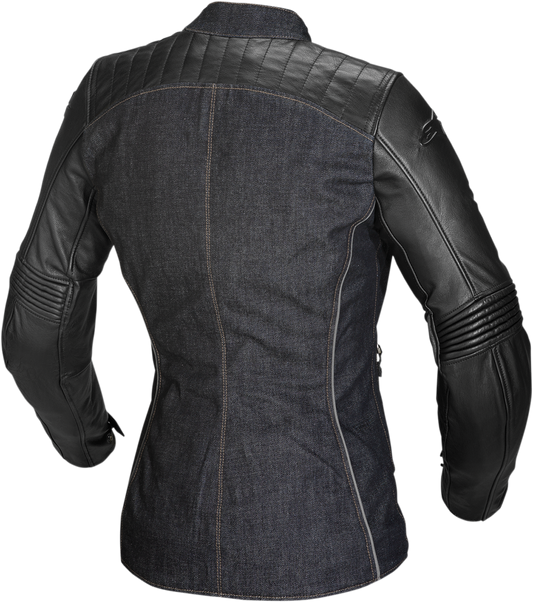 Black ALPINESTARS Stella Renee leather jacket displayed on a mannequin, featuring a fitted design and stylish details.