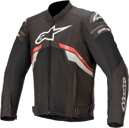 Alpinestars T-GP Plus R Air Jacket in black, red, and white, large size, displayed on a mannequin.