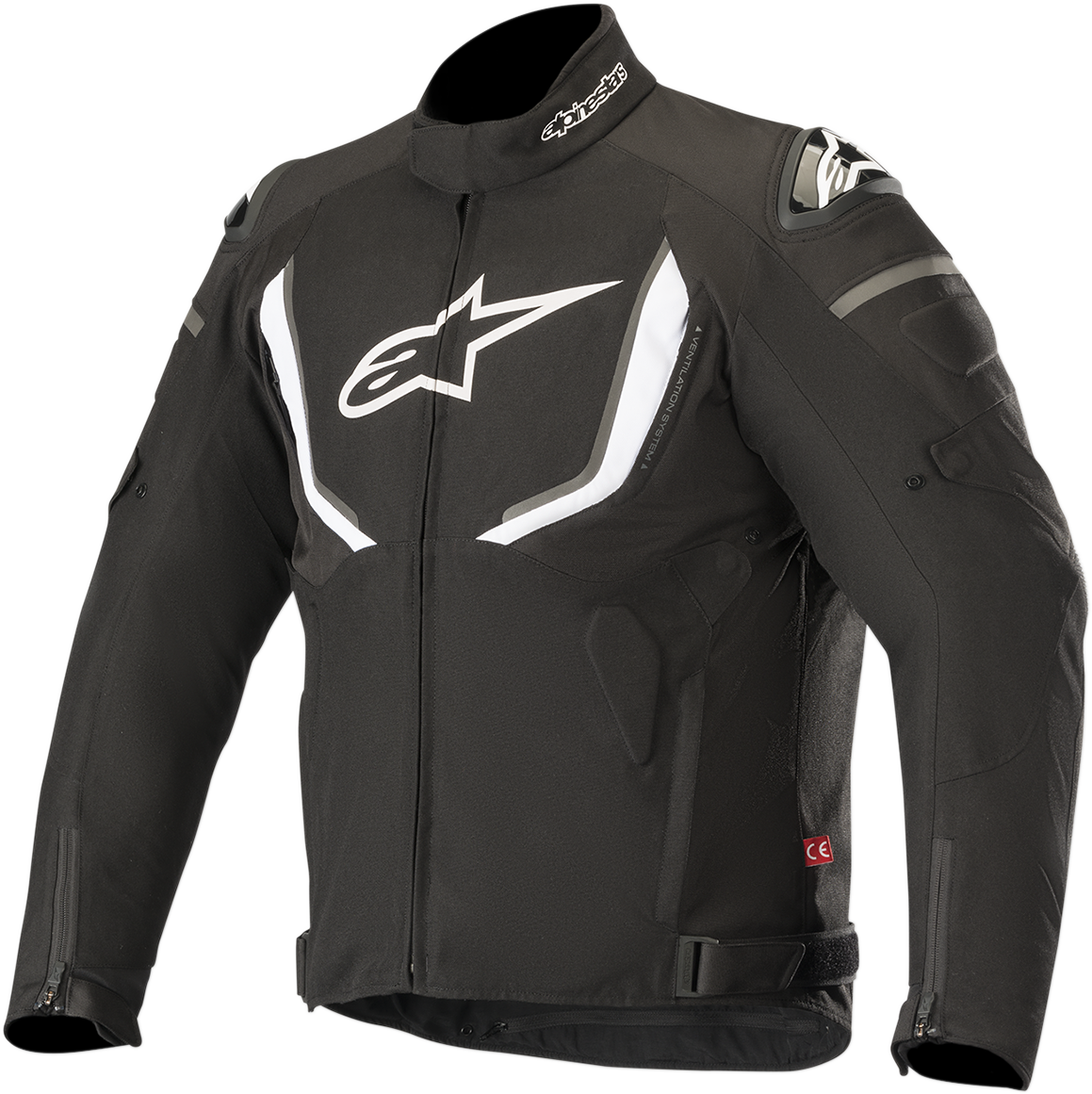 Alpinestars T-GP R v2 jacket in black and white, medium size, featuring sporty design and protective motorcycle riding gear.