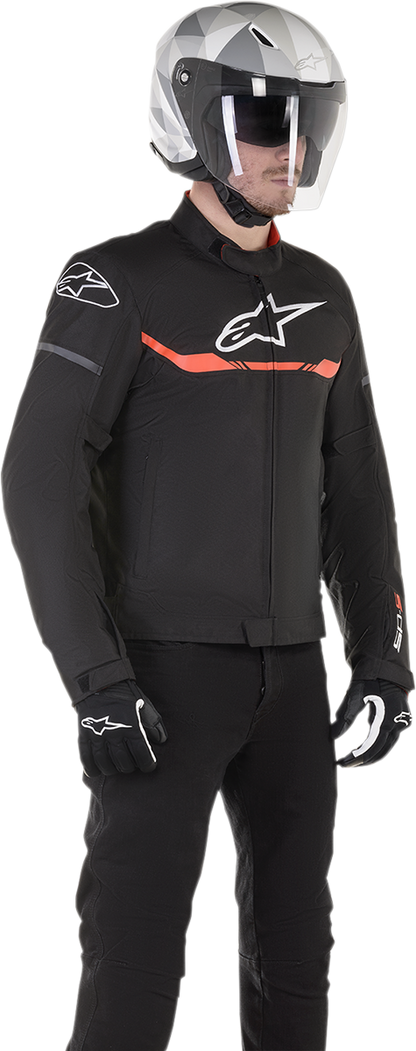Alpinestars T-SP S waterproof motorcycle jacket in black, white, and red, size 2XL, featuring a sleek design and protective features.