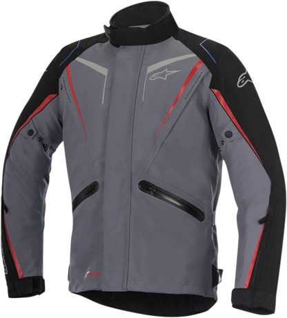 Alpinestars Yokohama Drystar® motorcycle jacket in gray, black, and red, size 2XL, with protective features and adjustable straps.