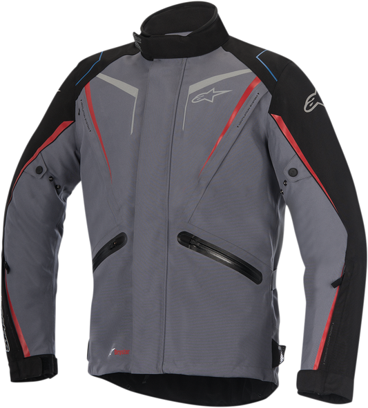 Alpinestars Yokohama Drystar® motorcycle jacket in gray, black, and red, size 2XL, with protective features and adjustable straps.