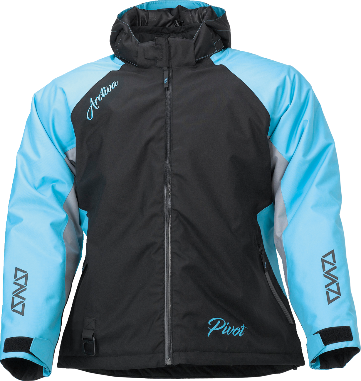 Black ARCTIVA Women's Pivot 5 Hooded Jacket, medium size, shown on a hanger with a full front view.