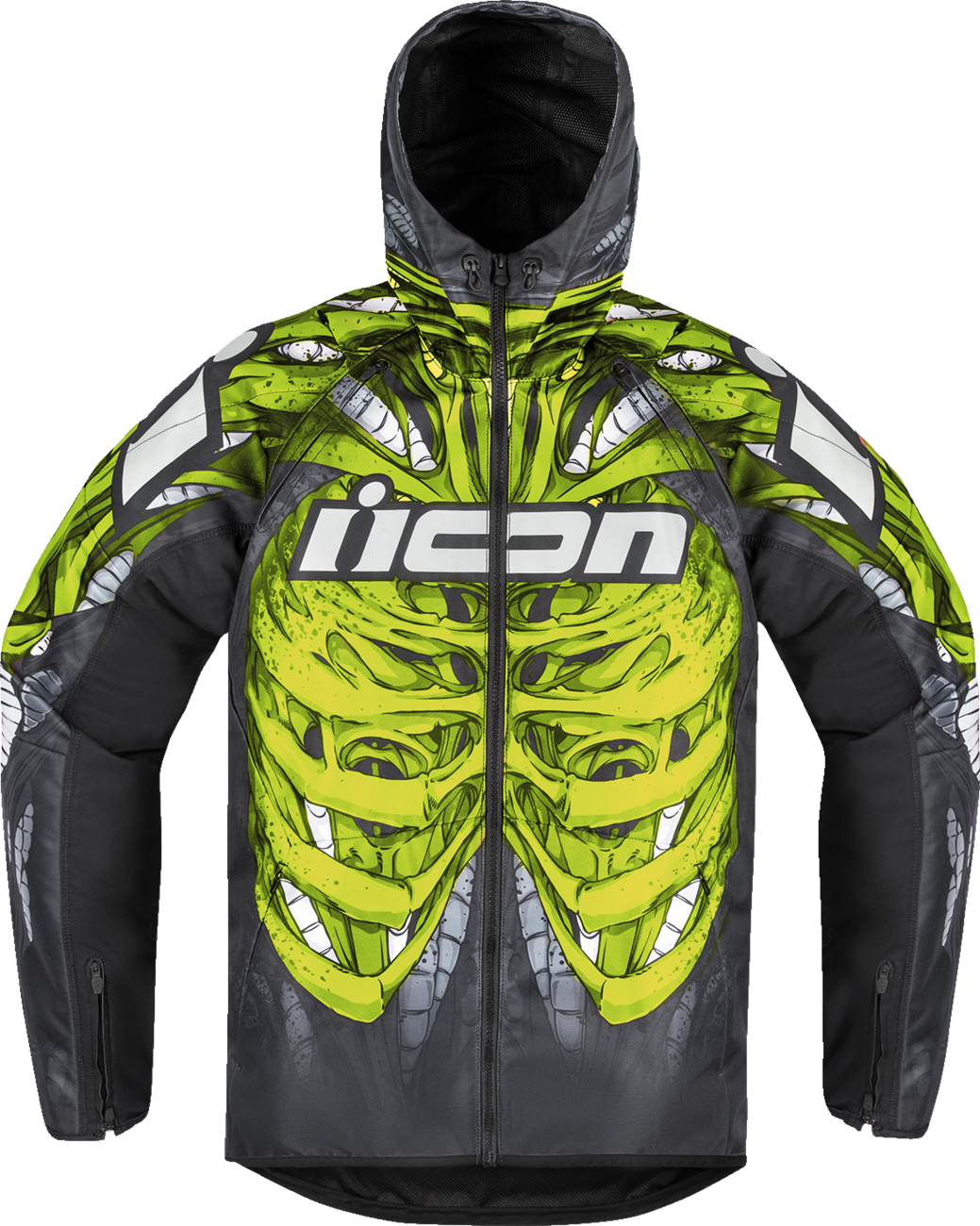 Green ICON Airform Manik'r™ jacket by Bill's Exhausts, small size, showing front view with detailed design and logo.