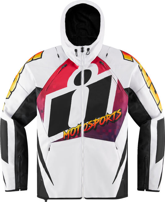 Bill's Exhausts ICON Airform Quarterflash Jacket in white, black, and red, size 2XL, featuring a sleek, sporty design.