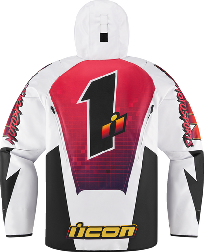 Bill's Exhausts ICON Airform Quarterflash Jacket in white, black, and red, 2XL, shown with stylish design and lightweight fabric.