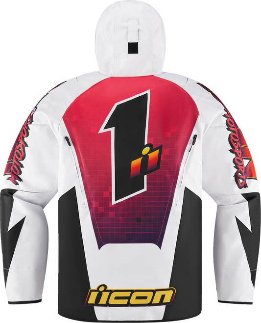 Bill's Exhausts ICON Airform Quarterflash Jacket in white, black, and red, 2XL, shown with stylish design and lightweight fabric.