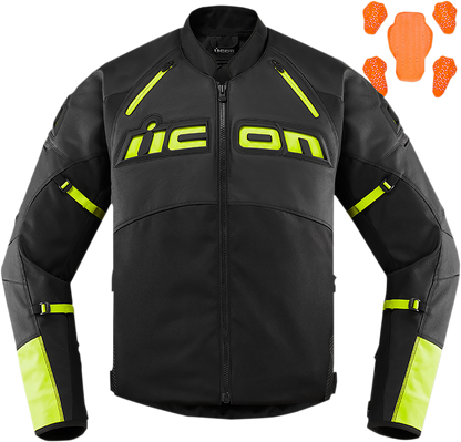 Bill's Exhausts ICON Contra2™ CE Jacket in black and hi-viz, small size, durable motorcycle jacket with reflective accents.