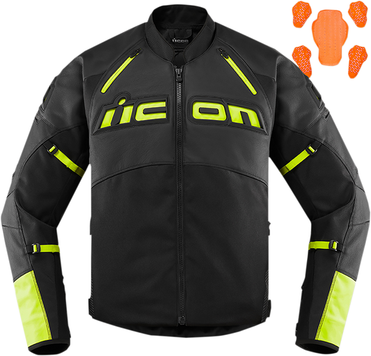 Bill's Exhausts ICON Contra2™ CE Jacket in black and hi-viz, small size, durable motorcycle jacket with reflective accents.