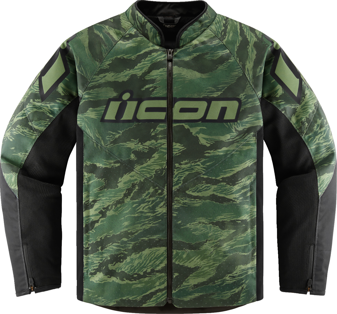 Green ICON Hooligan CE Tiger's Blood jacket in 2XL, featuring durable construction and bold design, by Bill's Exhausts.