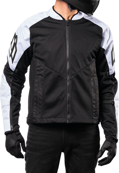 Bill's Exhausts ICON Mesh AF™ Jacket in black and white, XL, showcasing its stylish mesh design and jacket features.
