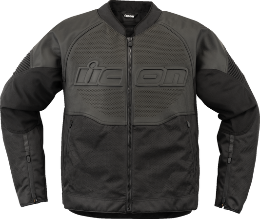 Bill's Exhausts ICON Overlord3™ Leather Jacket in black, XL size, featuring a sleek design and premium leather finish.