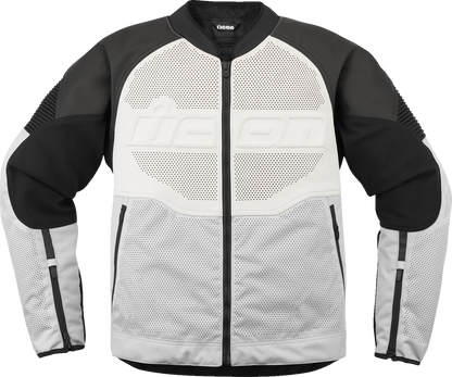Bill's Exhausts ICON Overlord3™ Leather Jacket in white, small size, featuring a sleek design and premium leather finish.