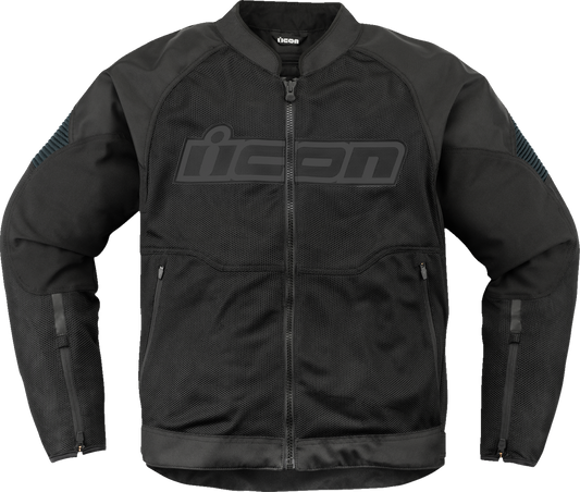 Black ICON Overlord3 Mesh™ jacket by Bill's Exhausts in 3XL, featuring breathable mesh material and a stylish protective design.