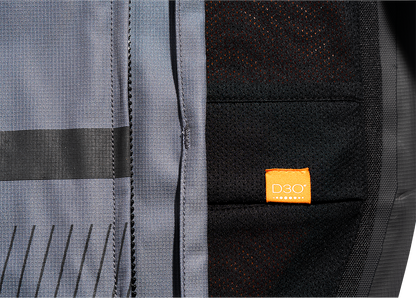 Gray ICON PDX3™ jacket in 2XL size by Bill's Exhausts, shown with front view and detailed design features.