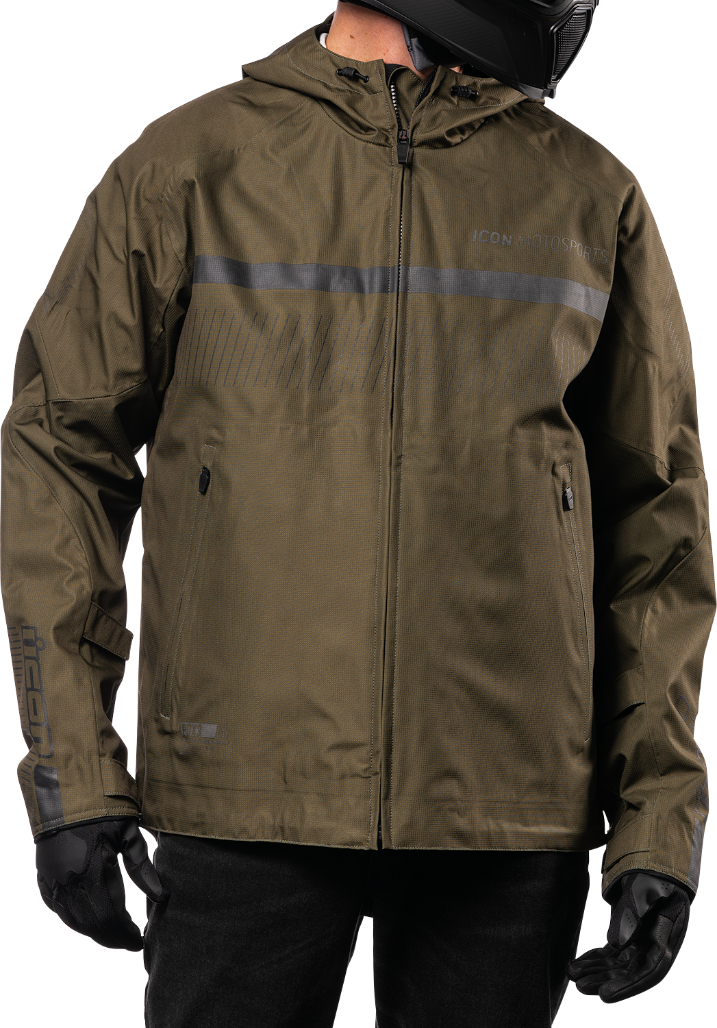 Bill's Exhausts ICON PDX3™ Olive Jacket in Medium, showing the outdoor jacket with zipper and adjustable cuffs.