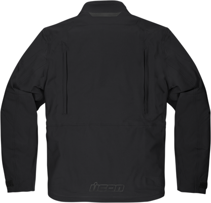Bill's Exhausts ICON Stormhawk CE jacket in black, XL size, shown with front view and detailed fabric texture.