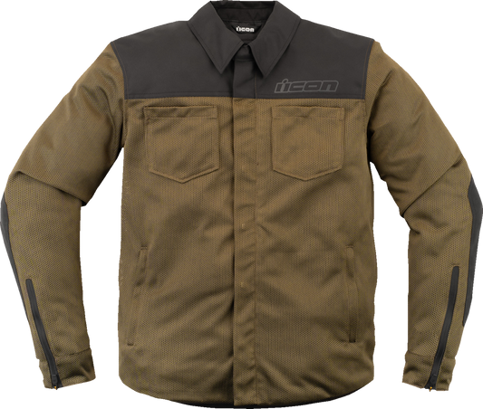 Green ICON Upstate Mesh CE jacket by Bill's Exhausts, medium size, showcasing breathable mesh fabric and protective armor features.