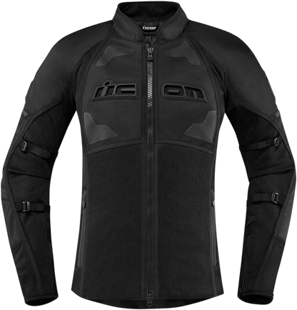 ICON Women's Contra2 Stealth Jacket in 3XL, black lightweight motorcycle jacket with protective features.
