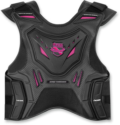 ICON Women's Field Armor Stryker vest in black and pink, size L/XL, with protective design and adjustable straps.