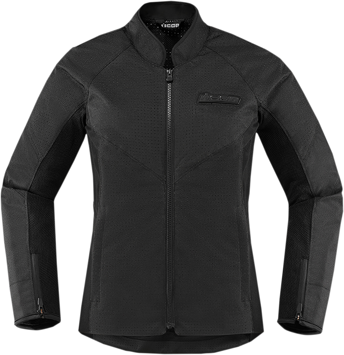 ICON Women's Hooligan Perf Jacket in Stealth style, large size, showcasing the stylish black perforated motorcycle jacket.